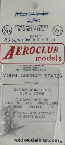 Aeroclub 1/72 7 Cylinder A.S. Genet Major Engine and Prop, AEP004 plastic model kit